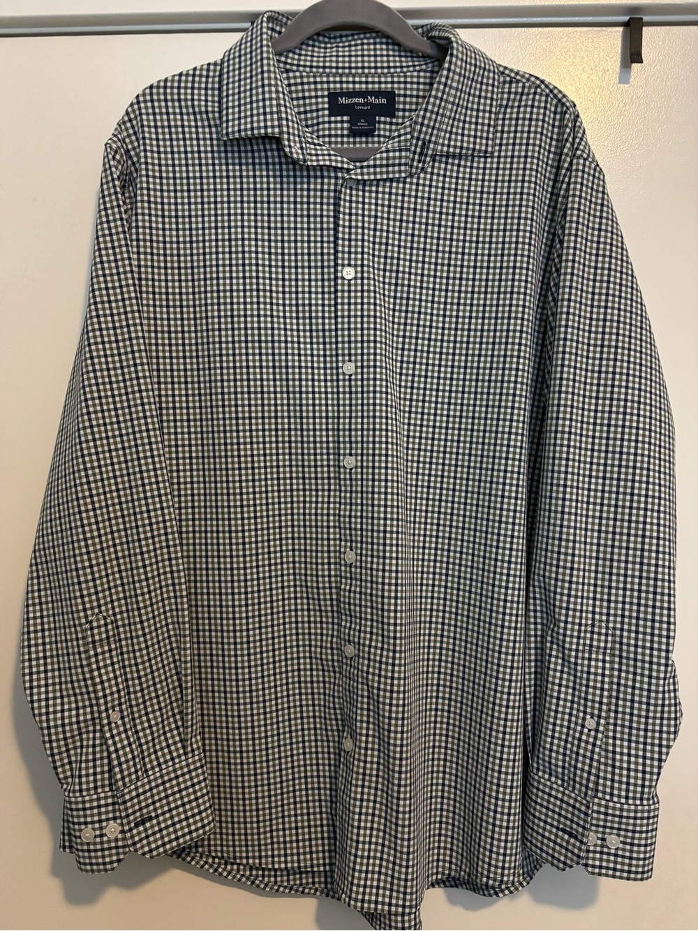 Mizzen+Main Men's Blue/Green Check Button-Down Shirt. Leeward. XL classic fit